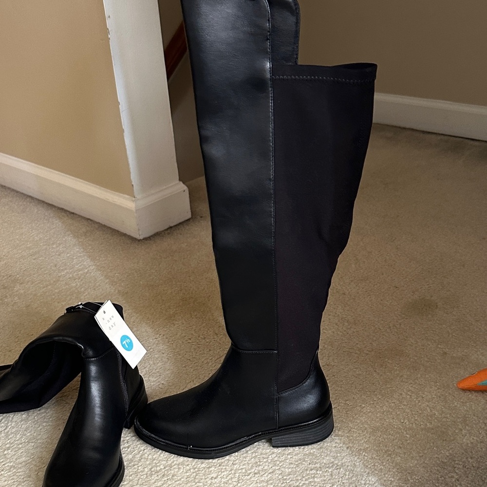 a new day Black Over-the-Knee Stretch Leather Boots - Picture 4 of 6